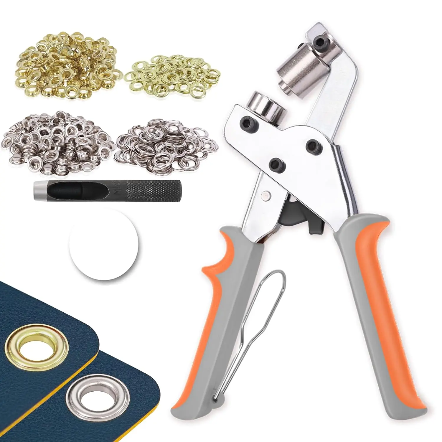 Grommet Tool Kit with 200 Sets 3/8 Inch 10mm Grommets, Heavy Duty Grommet Kit, Grommets Pucher with Hole Punch and Eyelets, Eyelet Pliers Kit for Tarp, Fabric, Banner, Canvas, Leather