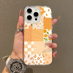 Trendy Magnetic Case for iPhone11/12/13/14/15/16/17/promax, Orange Checkerboard Fruit Collage Ultra Slim, MagSafe Support, Shockproof | Playful & Fun Style