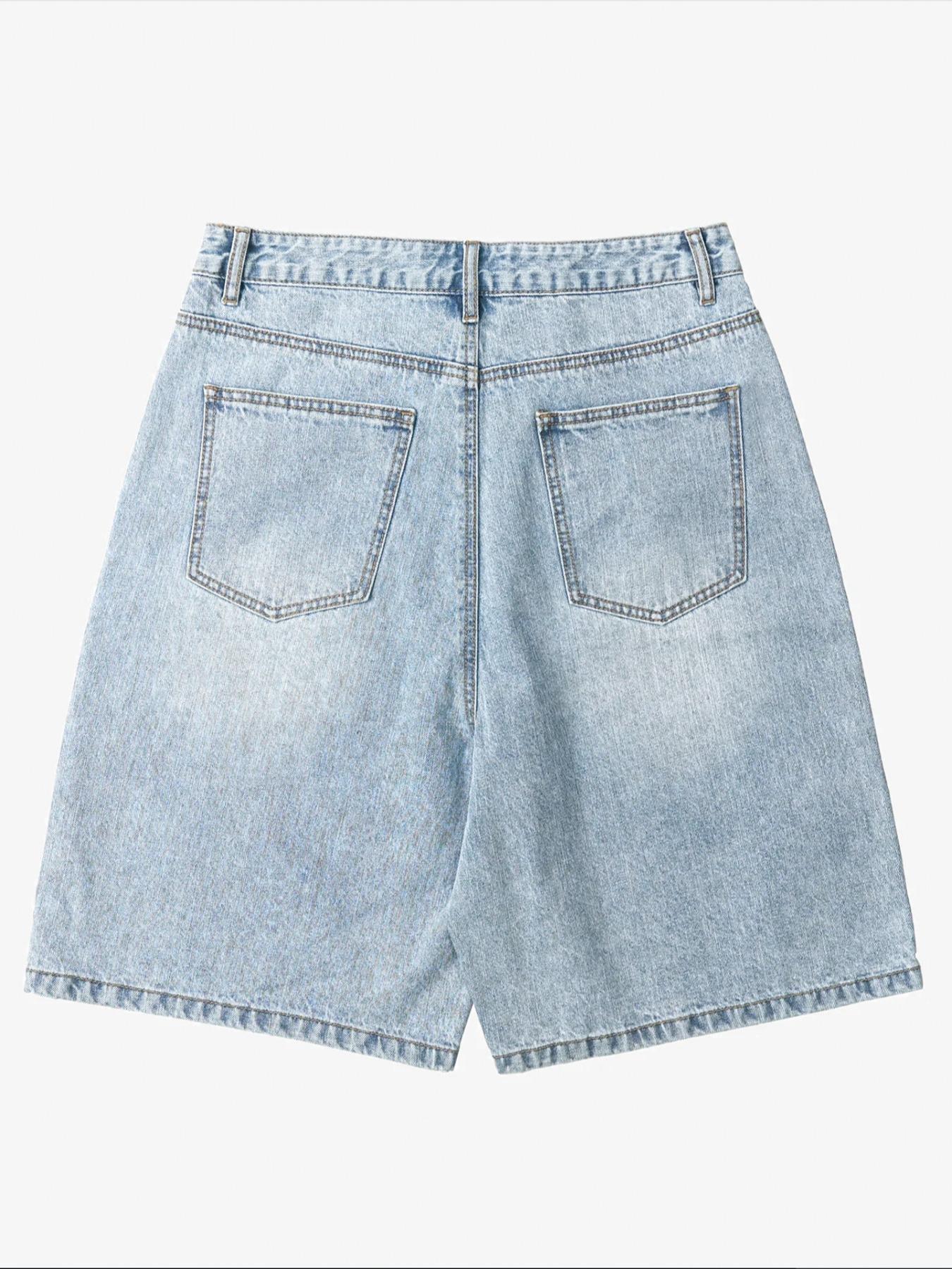 Men's Plain Denim Shorts, Loose Casual Comfy Jeans Shorts for Daily Wear, Woven Bottoms for All Seasons