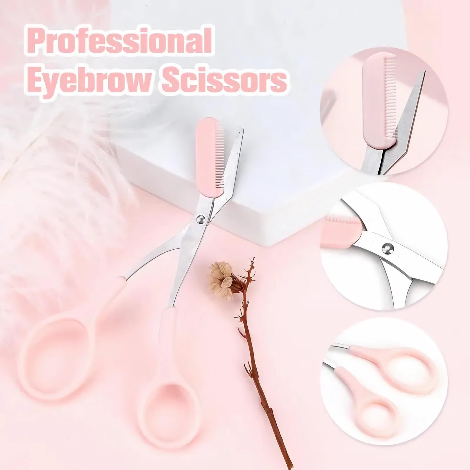 Eyebrow Trimmer Scissors with Comb,Stainless Steel Eyebrow Scissors Set,Eyebrow Trimmer, Eyebrow Shaping Tool, Eyebrow Product for Women & Girls, Portable Eye Makeup Tools for Home & Travel