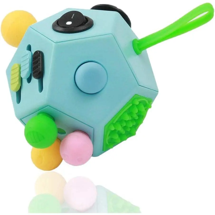 12 Sided Finger Cube Fidget Toys, Stress Relief for Autism and Anxiety Depression, Kids Adults (Blue, Normal)fidget toys