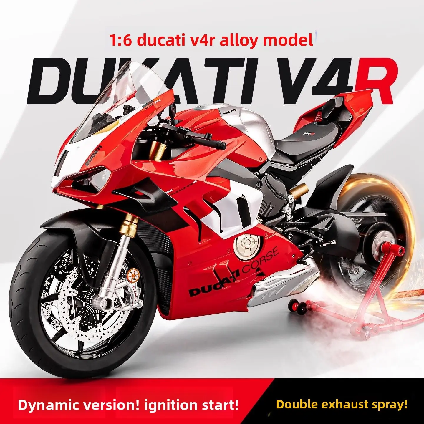 Ducati V4r Corse Alloy Motorcycle Model, 1:9 Scale, Dynamic Features, Display Stand, Ideal Gift for Boys, Desk Decor, Stress Relief
