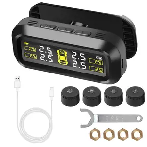 Car Tyre Pressure Monitor Solar TPMS Tire Pressure Monitoring System Temp Warning Fuel Save 4 External Sensors Set Accessories