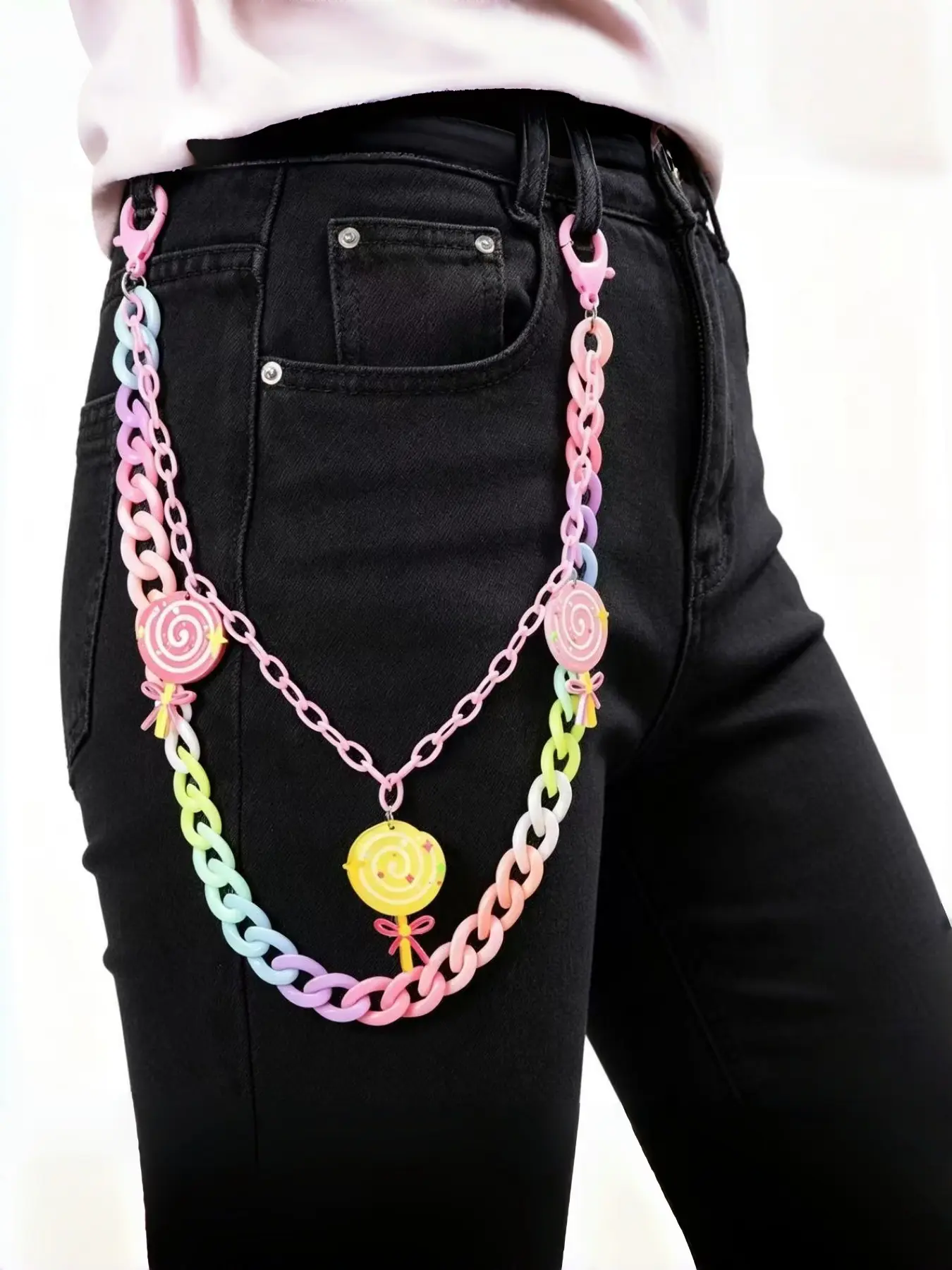 Macaron Color Lollipop Pendant Jeans Chain, Bop Chain, Trendy Streetwear Accessory, Perfect for Festive Parties, Daily Decorative Item