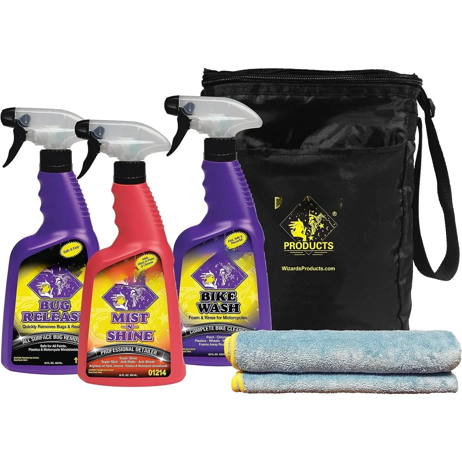 Cleaning Kit -  Wash  and Rinse, Quick Detailer , and  Remover with Fiber Cloth and Detailing Bag - Portable  Wash Kit with Accessories
