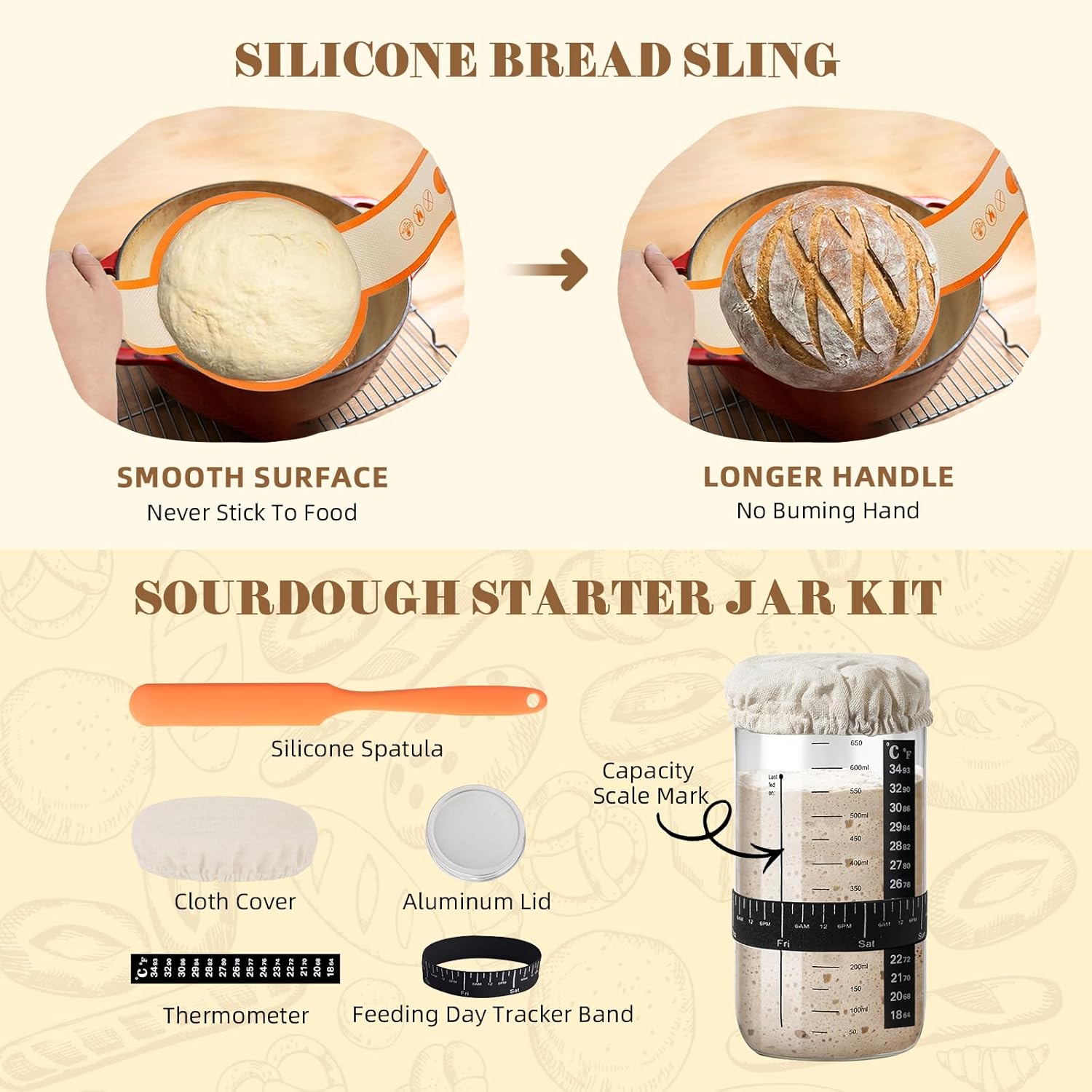 Sourdough Starter Kit, Bread Making Kit with Sourdough Starter Jar for Beginners, Banneton Bread Proofing Basket for and Kitchen, Sourdough Bread Baking Supplies, Bread Making Tools Kit Sourdough Starter Kit, Bread Making Kit with Sourdough Starter Jar for Beginners, Banneton Bread Proofing Basket for and Kitchen, Sourdough Bread Baking Supplies, Bread Making Tools Kit