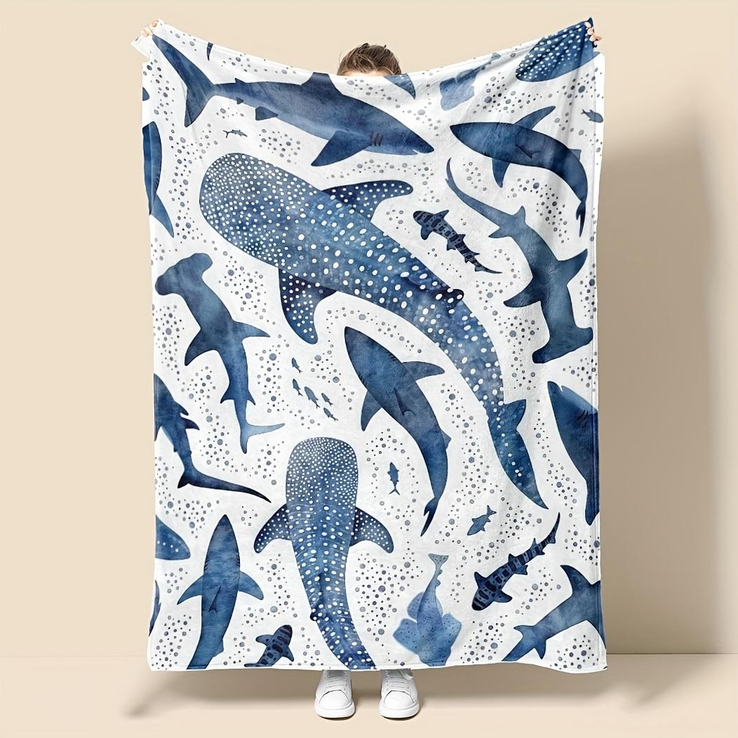 Romantic ocean style whale shark pattern warm blanket children adult nap blanket soft and comfortable suitable for all seasons