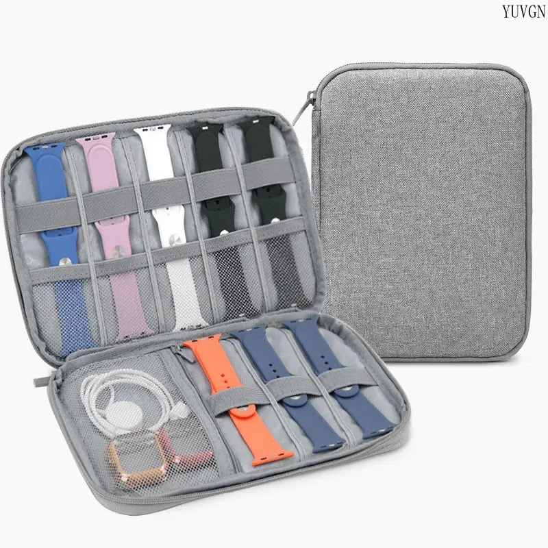 Unisex Oxford Fabric Multi-Slot Foldable Wrist Strap Storage Case - Portable Zipper Pouch with Compartments for Smart Watch Bands, Data Cables, Slot Organization, Compact Sports & Outdoor Gym Accessory Holder