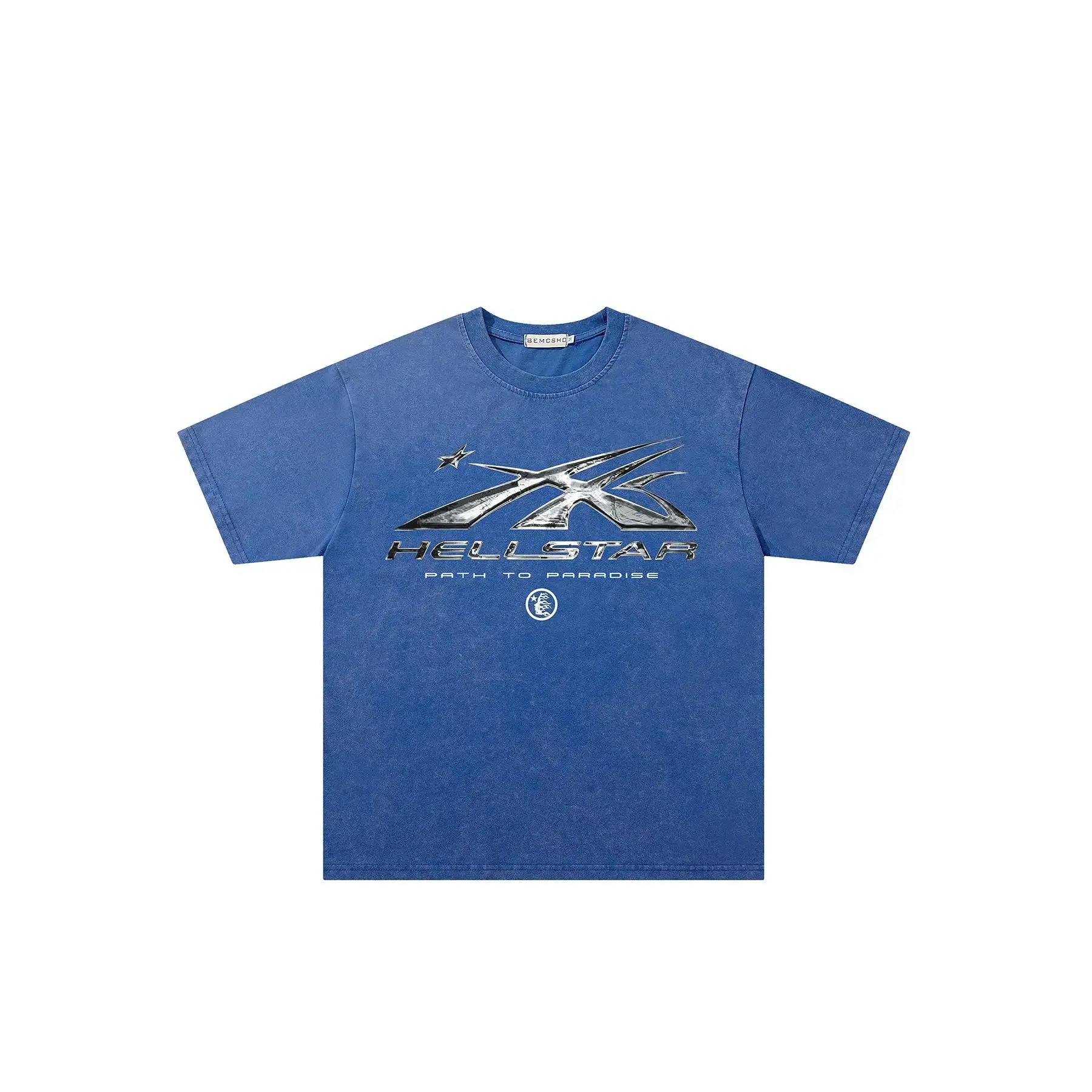 Unisex Vintage Washed Tie-Dye T-Shirt, Star & Flame Graphic Dark Streetwear Round Neck Short Sleeve Tee, Trendy Tropical Summer Casual Top For Men & Women