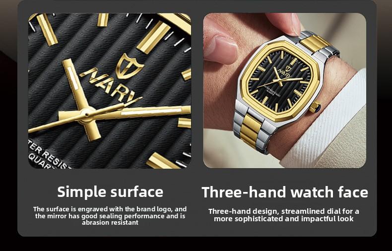 Men's Luxury Gold Square Quartz Watch - Stainless Steel Band, Water Resistant, Gold Textured Dial, Luminous Hands, Business Casual Dress Wristwatch, Perfect Gift for Him