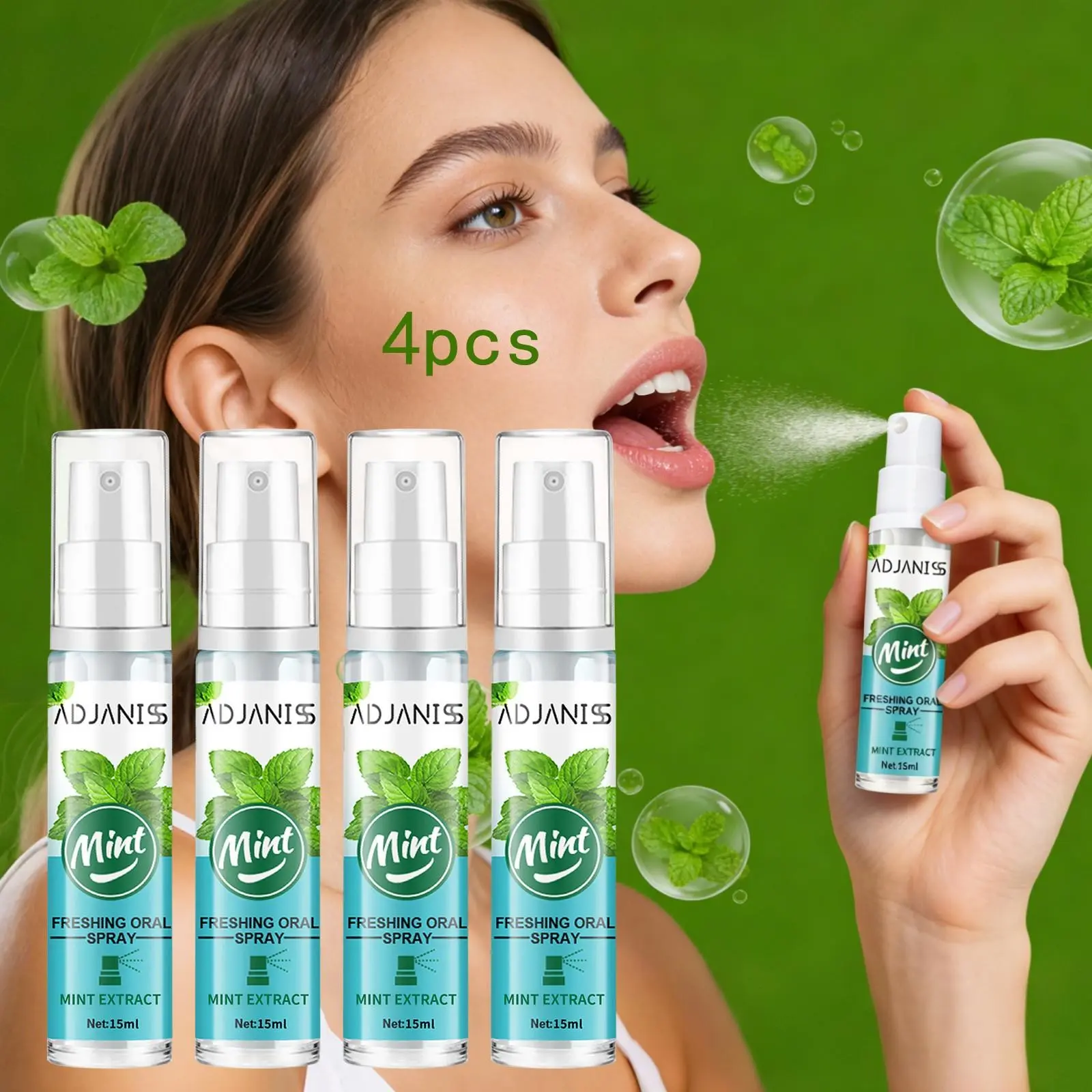 Mint Breath Freshener Oral Spray, 3-Second Refreshing Formula, Alcohol-Free, Gentle & Mild, 15ML X 4, Portable Design, Travel Party Use
