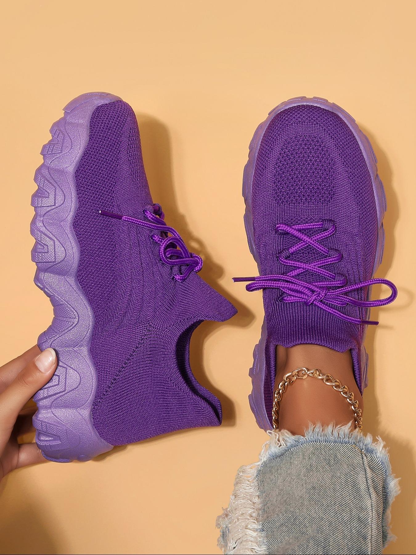 Women's Fashionable Lace Up Low Top Sneakers, Casual Comfortable Breathable Sports Running Shoes, All-match Basic Shoes for Daily Wear, Athletic Running Shoes, Knitted Running Shoes