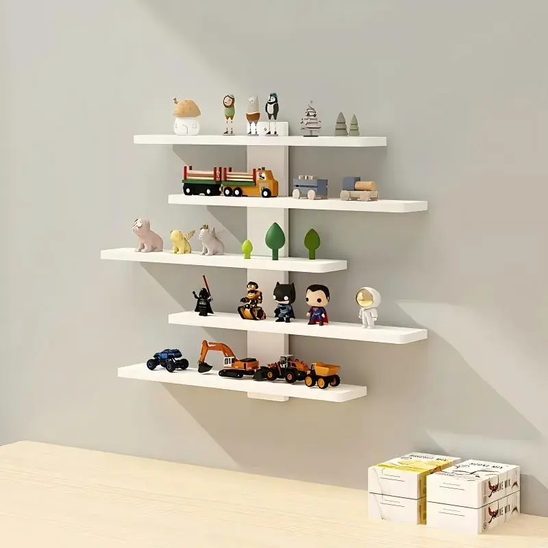 Simple modern 5-tier white floating wall shelf for living room and bedroom, home decoration storage rack