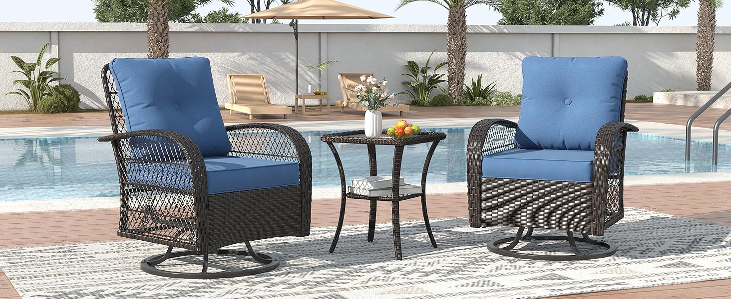 Amopatio Greenish Spring 3 Pieces Patio Bistro Set, Rattan Wicker Swivel Rocking Chairs with Thickened Cushions and Table, Comfortable Outdoor Furniture for Garden Lawn Amopatio Greenish Spring 3 Pieces Patio Bistro Set, Rattan Wicker Swivel Rocking Chairs with Thickened Cushions and Table, Comfortable Outdoor Furniture for Garden Lawn
