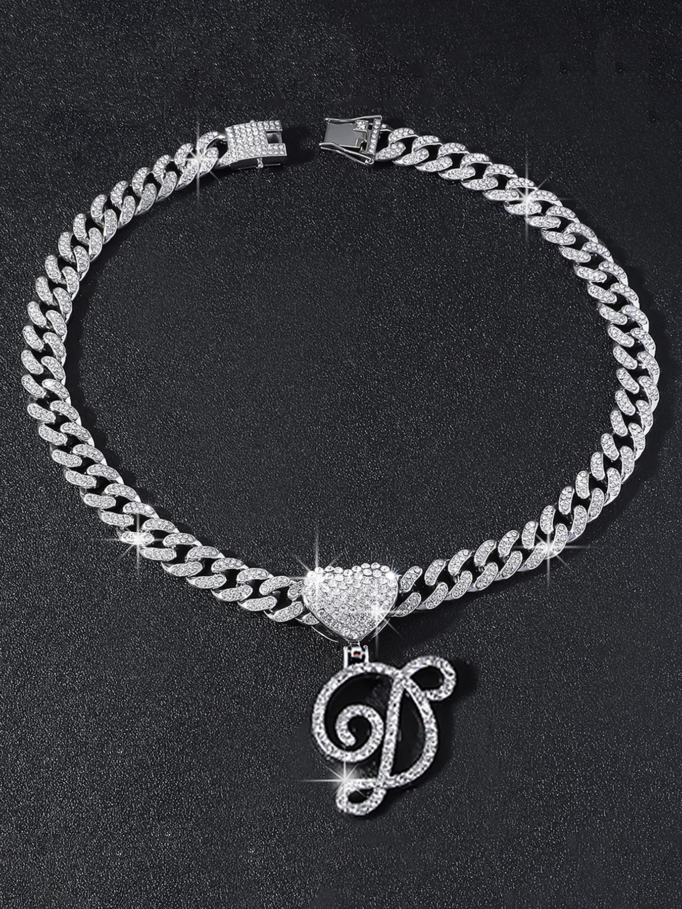 Rhinestone Decorated Letter Design Pendant Necklace, Fashion Jewelry for Party, Daily Clothing Decor, Trendy All-match & Exquisite Jewelry for Birthday Gift, Fashionable Rhinestone Decorated