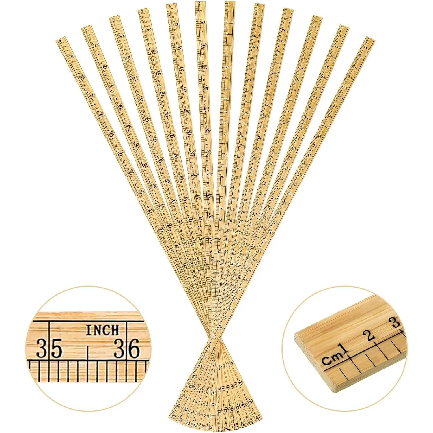 12 Pcs 39" Yard Stick Wood Double Sided | Thick Meterstick for Classroom Measuring, Yardsticks Bulk for School Kids, Wooden Ruler with Clear Inch Cm Marks