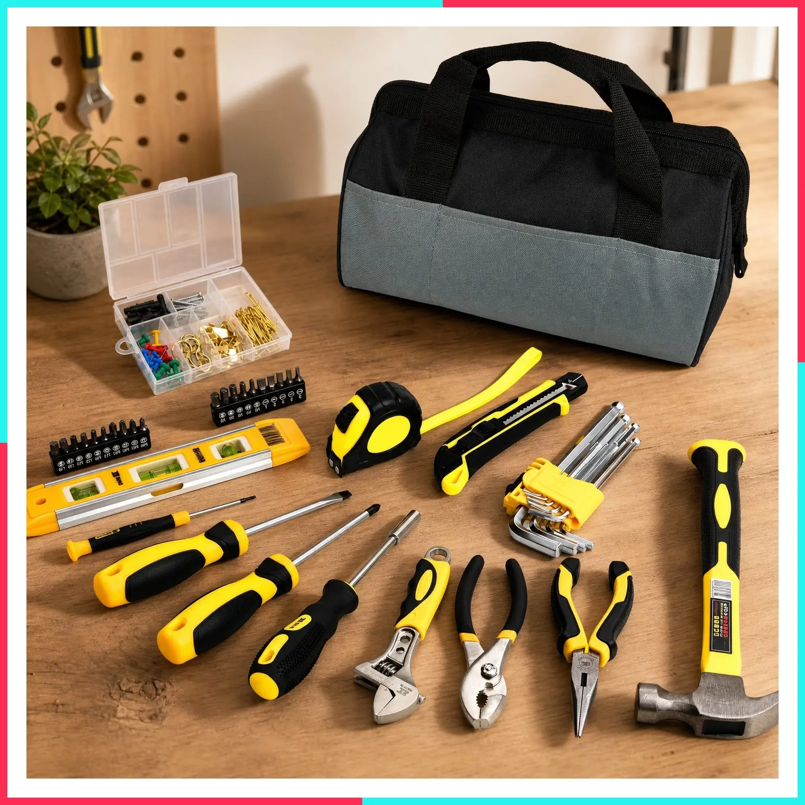 142PCS Home Repair Tool Kit with Storage Bag - Includes Hammer, Screwdriver & Household Tools, Compact Multifunctional Set