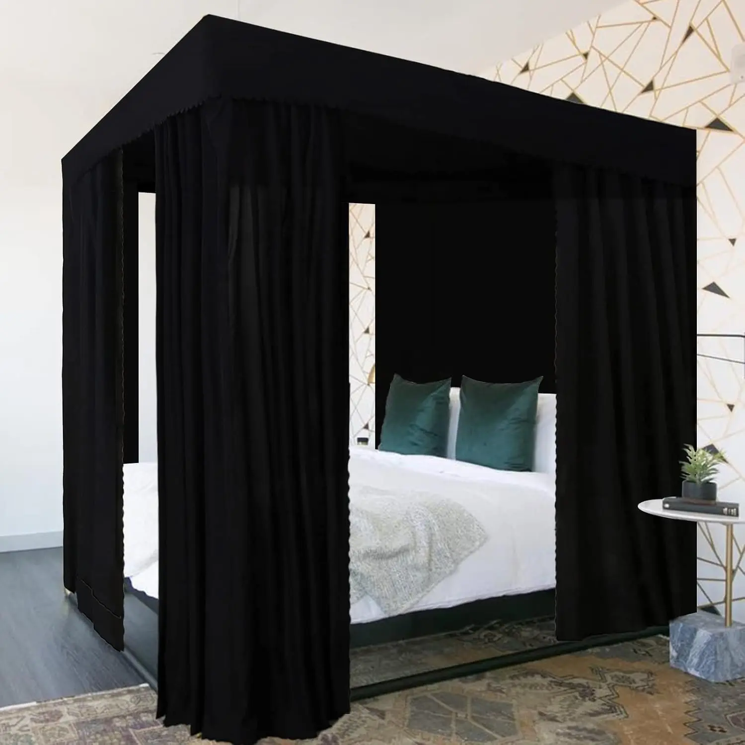 Black Bed Curtains - 4 Corner Post Bed Curtains Full Bed Curtains for Adults Girls Bedroom Decoration(Black, Full)