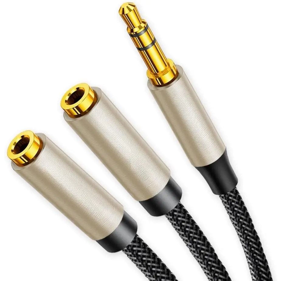 3.5mm Audio Stereo Y Splitter TRS Aux 1/8 Inch Mini Jack Extension 1 in 2 Out Adapter  for Headphone Audio Sharing Compatible with , iPad, iPod, Smartphone, Tablet, Laptop/PC, etc