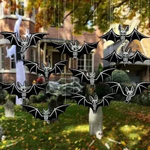 10-Pack 3D Fluorescent Spooky Bat Hanging Decorations, Halloween Party Scene Accessories, Costume Ball Setup Props, Glow-In-The-Dark Batman Ornaments