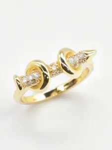 1pc 14k Gold-Plated Vintage Minimalist Elegant Double Ring Wrap Zircon Nugget Ring, Neutral Three-Dimensional Band, Travel Outfit Jewelry, Daily Stackable Versatile Accessories, Fashion Ring
