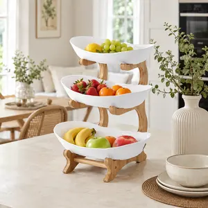 Littleox Three-Layer Stylish Fruit Platter for Party Organizers — Sophisticated Wooden Style Plastic Serving Trays for Family Snacks & Bread, Space-Efficient 3-Tier Design for Living Room Decor