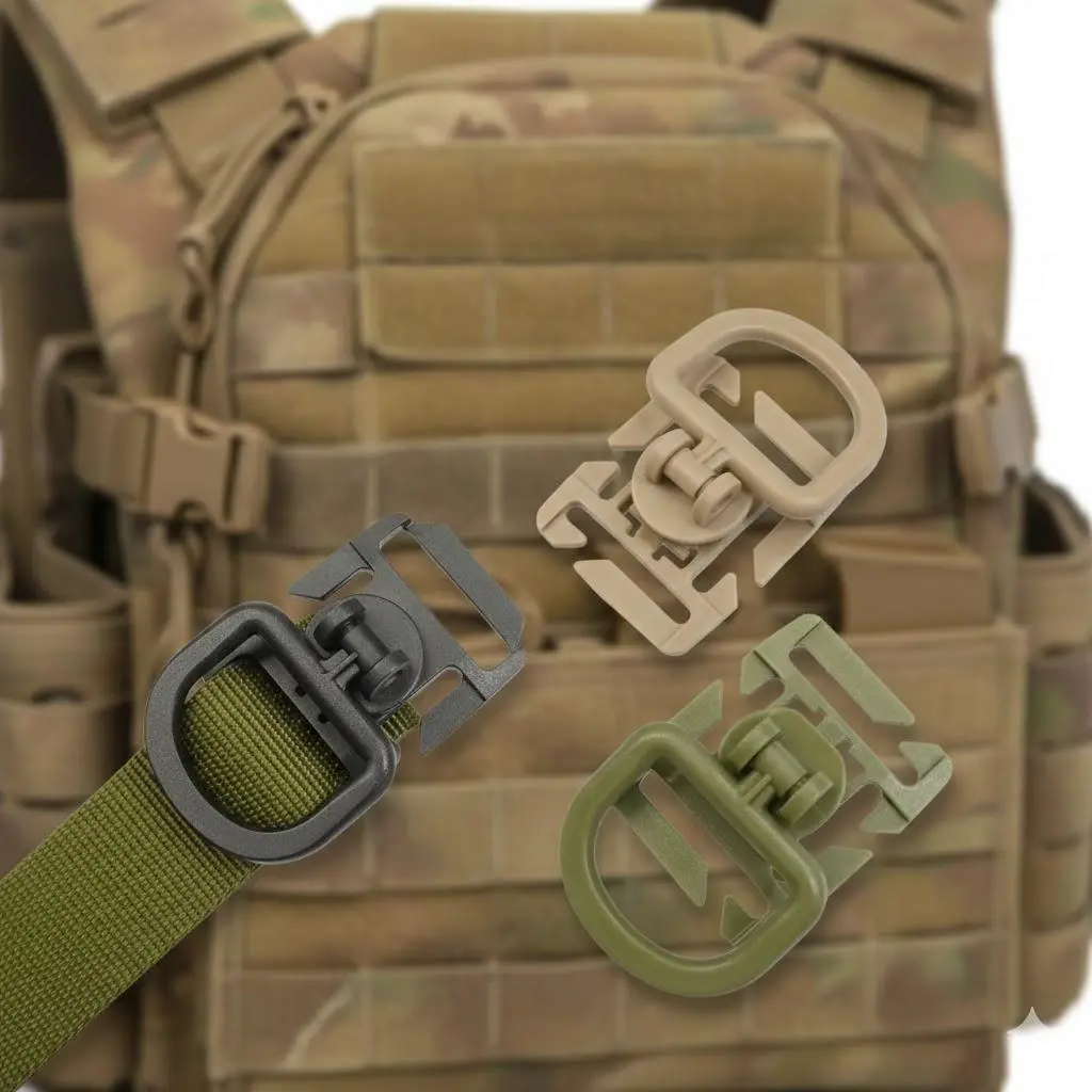 Multi-Purpose 360° Swivel D-Ring Carabiner Locking Clip, Hydration Tube Keeper, Elastic Cord Manager for Tactical Backpack Straps, Outdoor Gear Accessories, Multi-Function Buckle, EDC Gear Clip