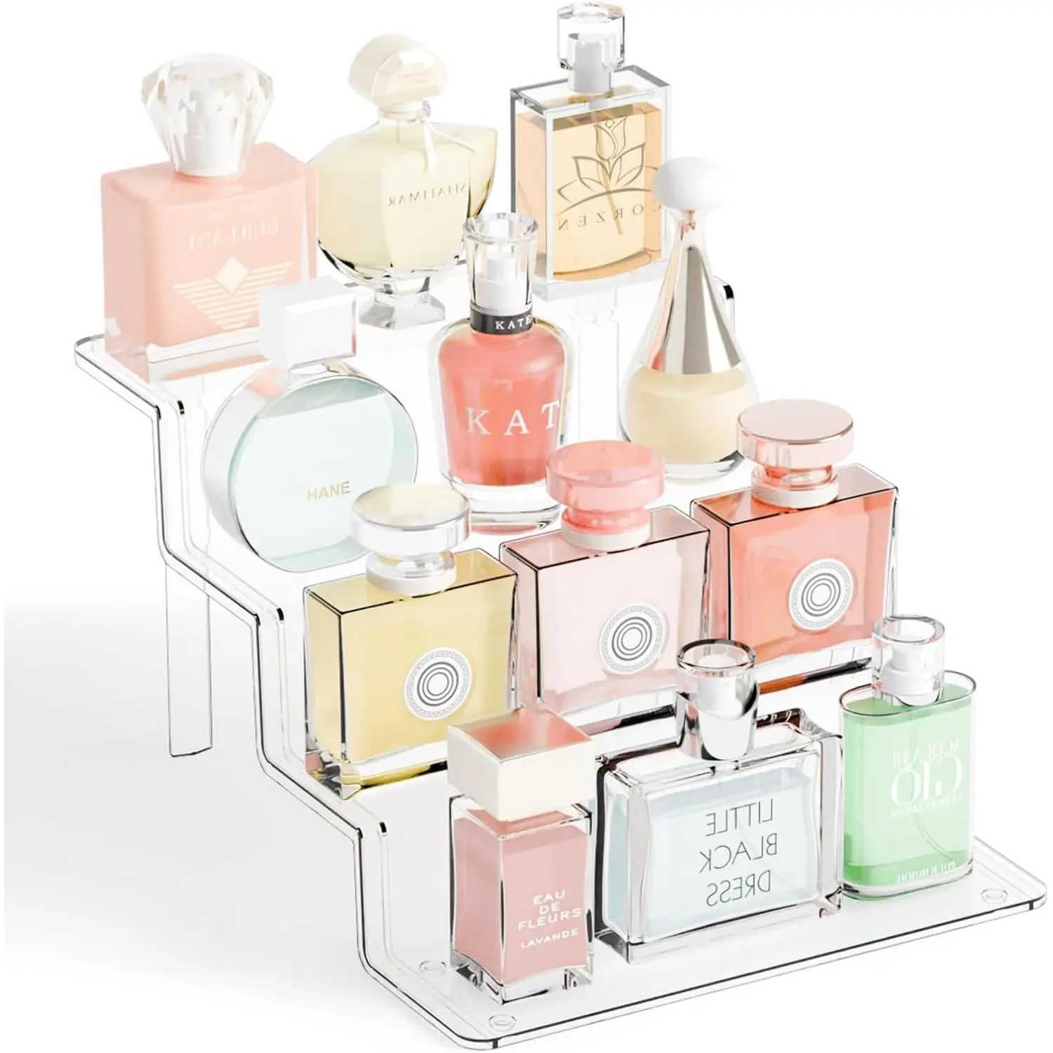 4 Tier Clear Acrylic Display Risers,9 Inch Large Perfume Organizer,Colonge Stand and Cupcake Risers,Acrylic Tiered Display Stand for Figure,Pop,Food,Candle,Fragrance Display,Cologne Shelf
