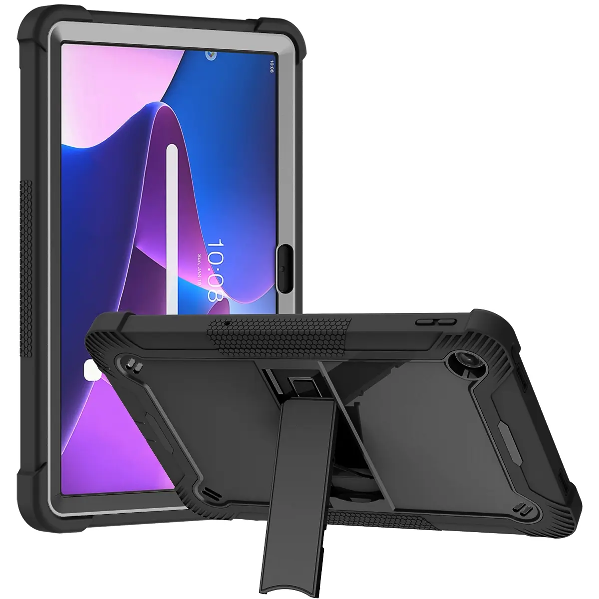 Shockproof tablet case for Lenovo Tab M10 Plus Gen3 (2022), foldable stand, anti-slip and scratch-resistant, full hard shell, Tablet Cover, Folding Cover -- Black/Pink