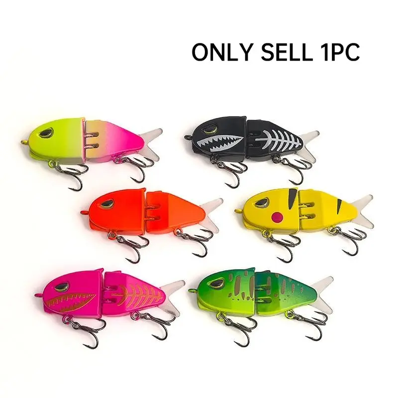 Double Joint Fishing Lure 60mm, Slow Sinking Bait with Dual Hooks, 3D Eyes, Spot Pattern, Cartoon Color, Ideal for Various Fish Species
