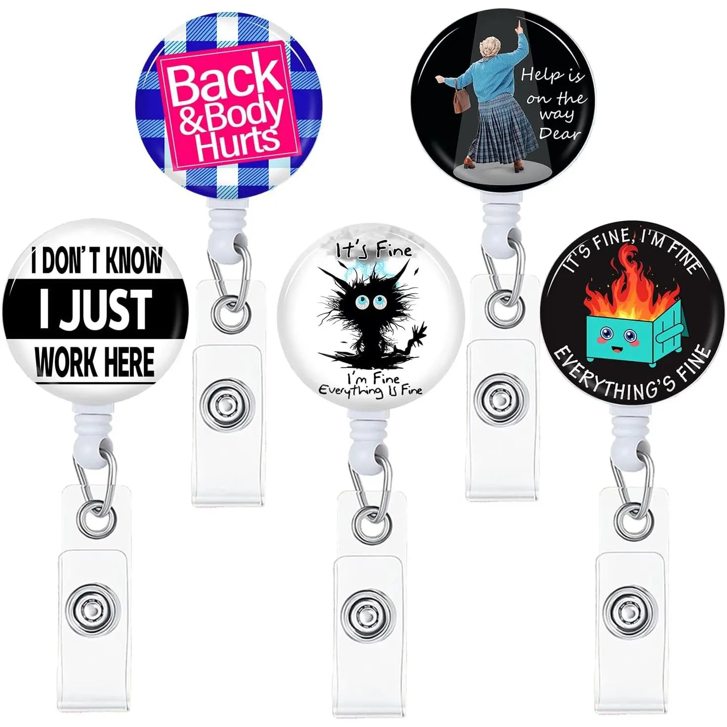 5 count Badge Reels Holder Retractable with ID Clip for Nurse Name Tag Card Cute   Teacher Student  MD Work Office