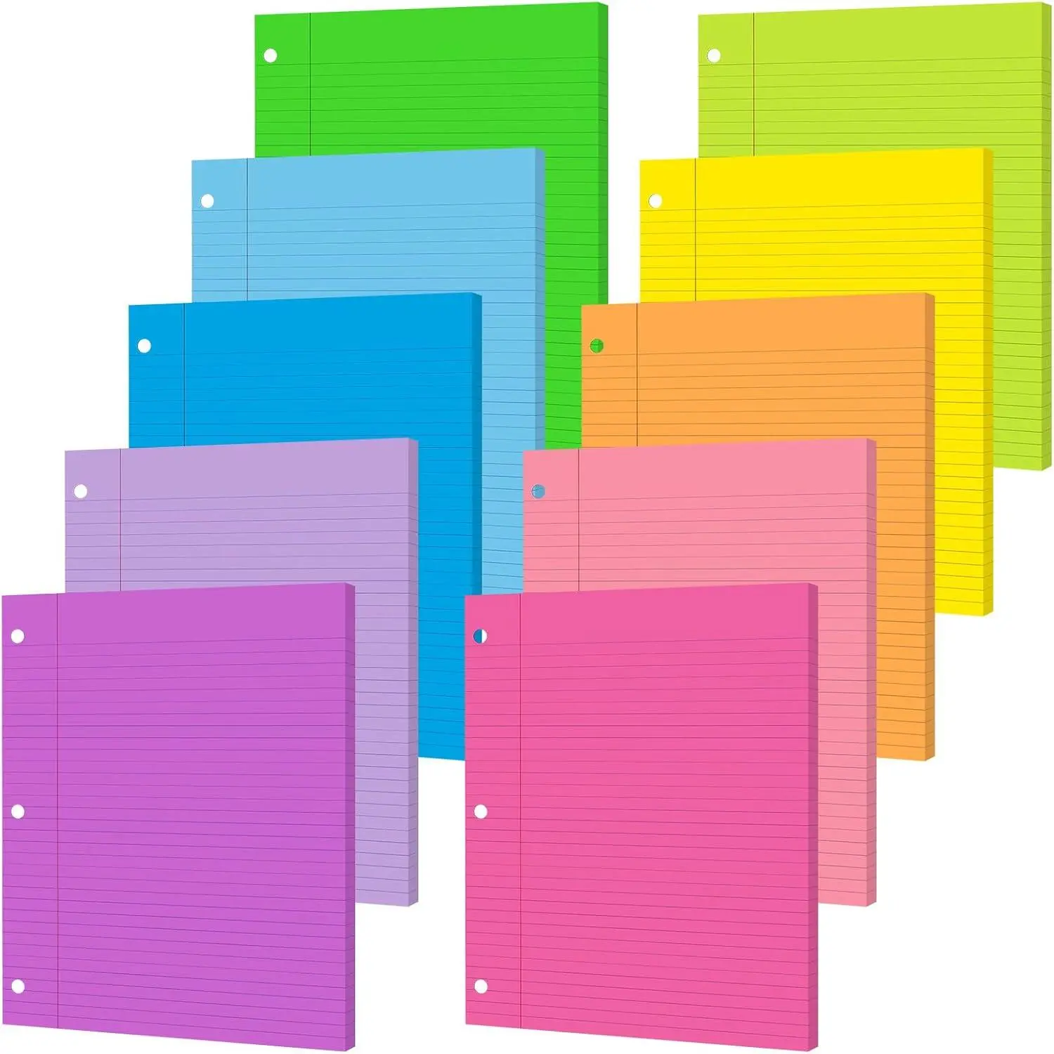 100 Sheets Loose Leaf Binder Paper, 8" x 10.5" Colored College Ruled Paper