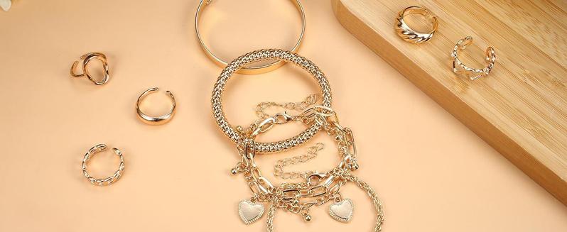 Jstyle 25 Pcs Bracelet And Rings Set For Women Stack Stackable Chain Silver Golden Plated Filled Bracelet Pack Chunky Adjustable Statement Large Ring Layered Dainty Simple Bracelets And Rings Jewelry Daily