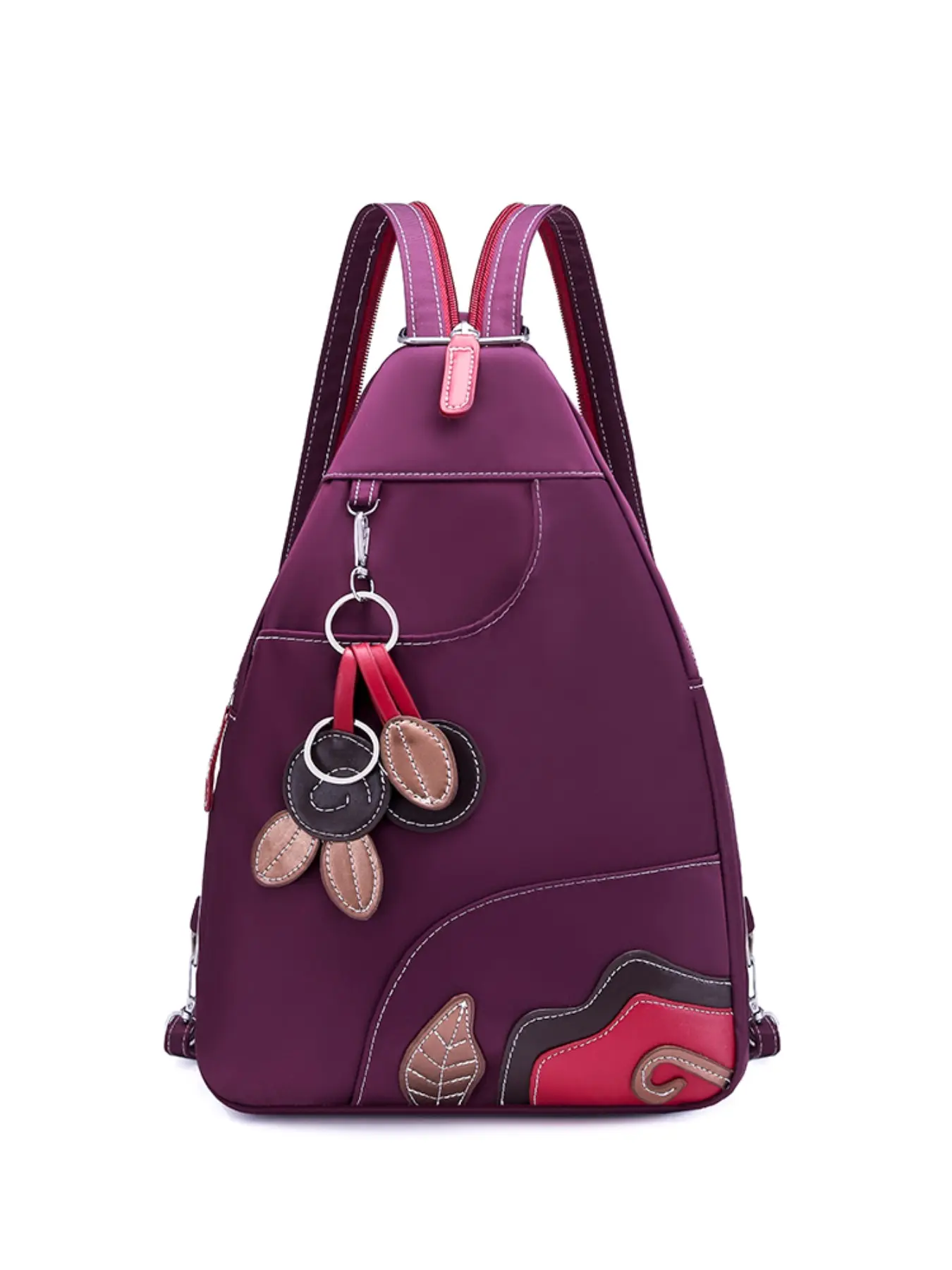 Multi-Functional Leaf Embroidery Casual Backpack, Waterproof Nylon, Anti-Theft, Crossbody, Travel Bag for Women, Daily Use, Commute, Shopping