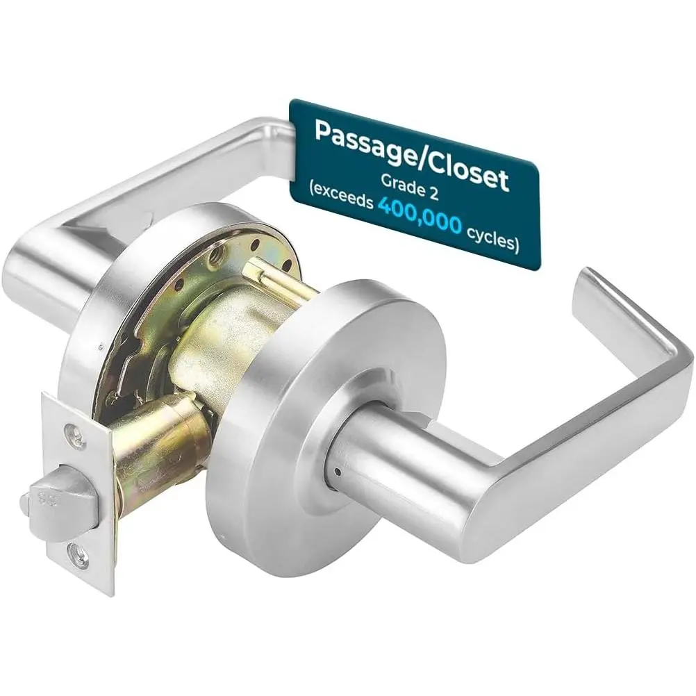 Passage/Closet Commercial Lever Door Lock, ADA, Non-Handed | Door Handle for Commercial Interiors, Cylindrical Lever Lockset, Grade 2, ANSI Strike, 26D Satin Chrome
