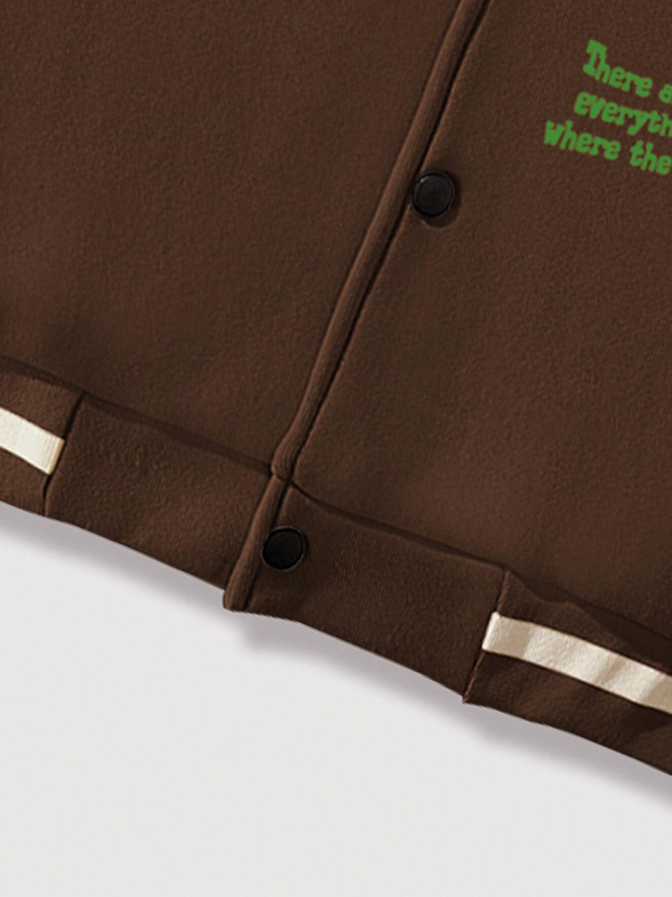 Men's Colorblock Letter & Skeleton Print Baseball Collar Jacket, Loose Casual Fashion Comfy Outerwear for Daily Outdoor Wear, Men Cloths for Fall & Winter