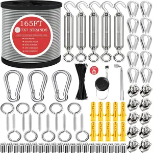 1/8" Stainless Steel Cable Wire Rope M5 Turnbuckle Kit 165FT Wire Tensioner for String Light Hanging Aircraft Cable Guy Wire Stainless Steel Wire Rope Kit