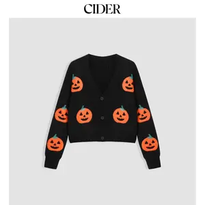 Cider [size 2-10] Knitted V-neck Pumpkin Button Cardigan