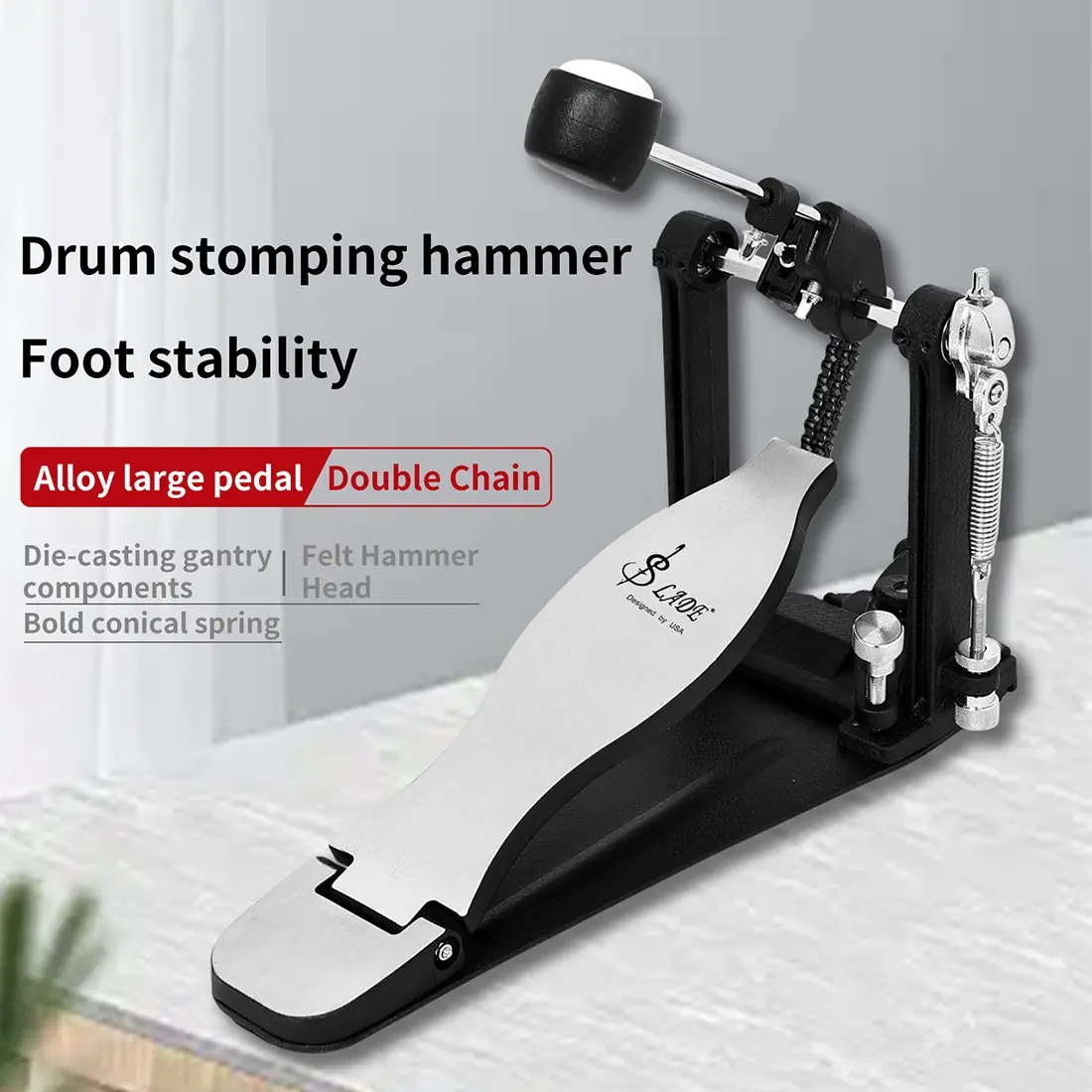 Md167 Drum Pedal for Jazz Drums, Single Foot Pedal with Dual Chains, Anti-Slip Design, Ideal for 4-String Drums, Durable and Reliable