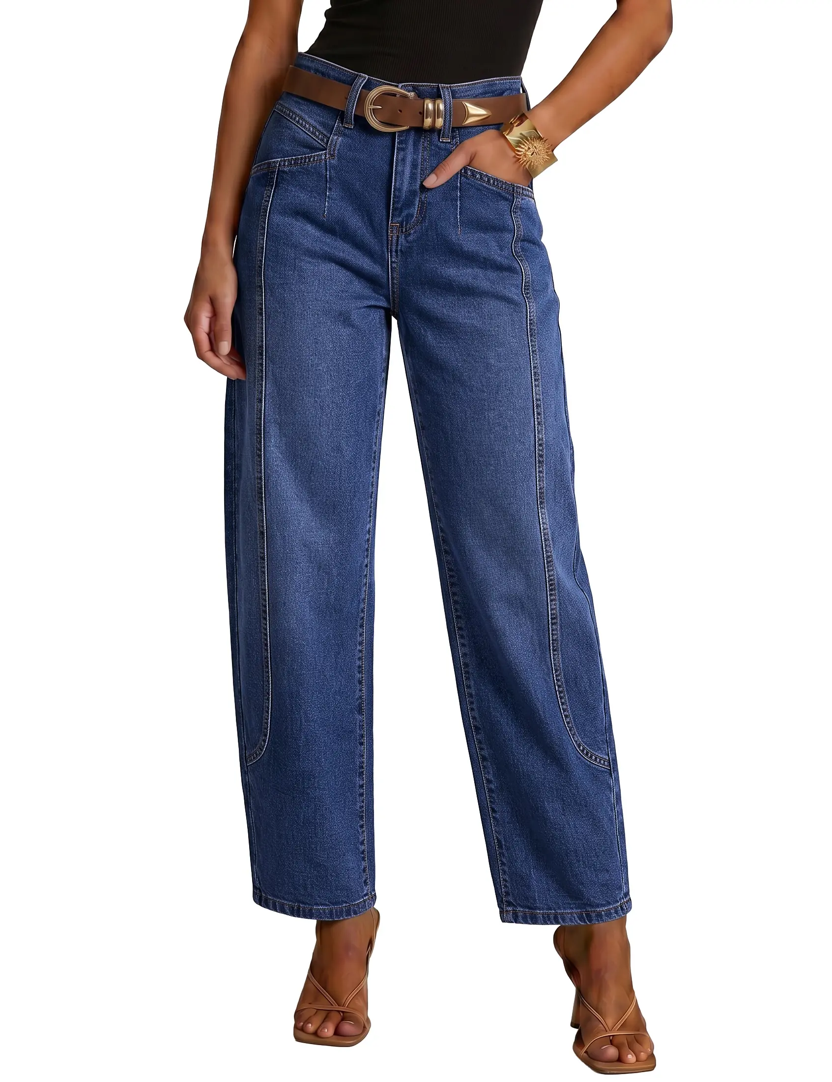 luvamia Barrel Jeans Women Baggy High Waisted Stretchy Ankle Denim Pants | Trendy Barrel Pants, Tapered Bottom Hem, Cowgirl Loose Wide Leg Jeans with Front Seam, Relaxed Fit, Western Outfit for Women