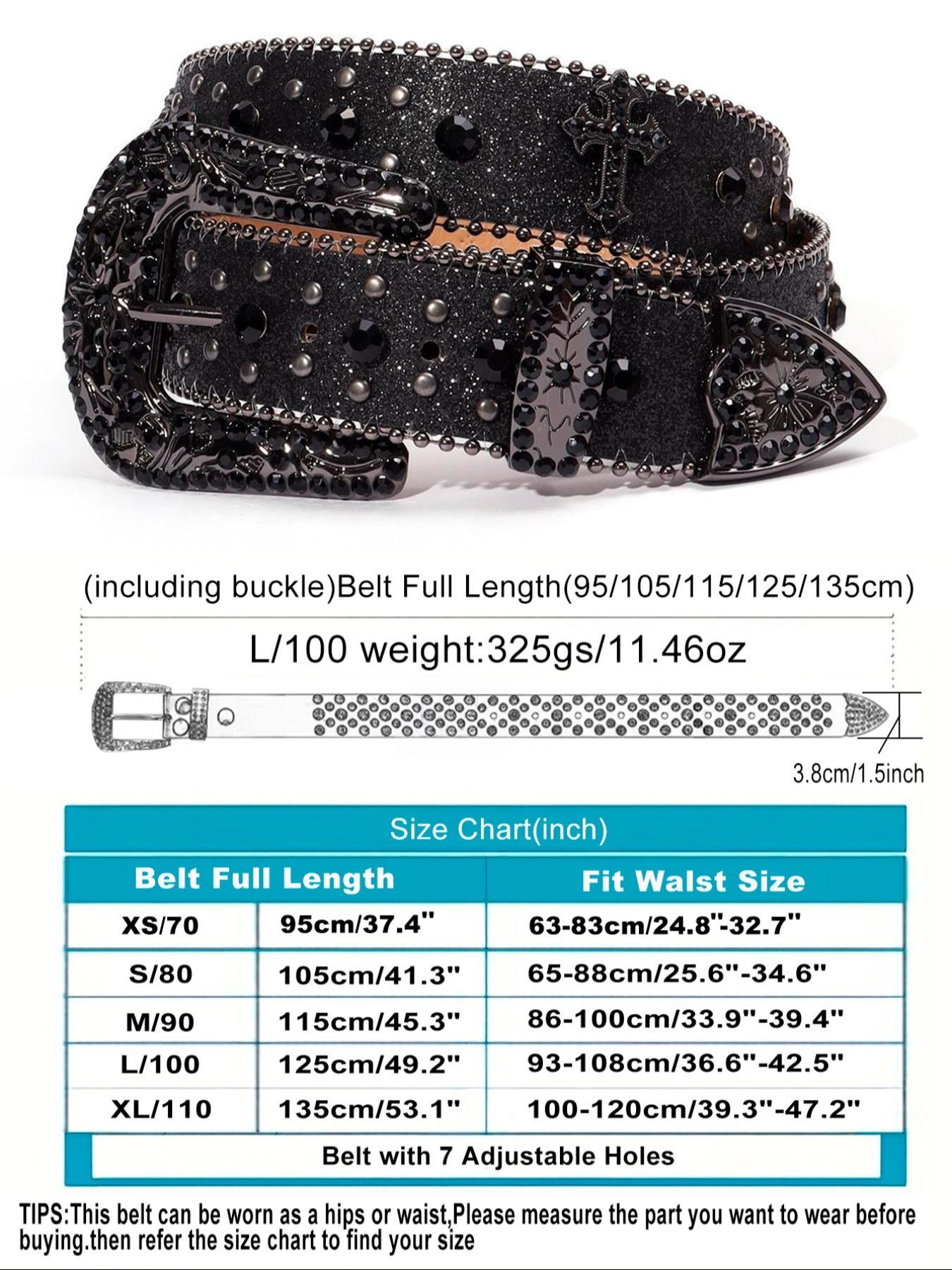Punk Style Rhinestone Decorated PU Belt with Buckle, Fashion Cross Belt for Party, Daily Clothing Decor, Trendy Versatile & Exquisite Belt for Birthday Gift