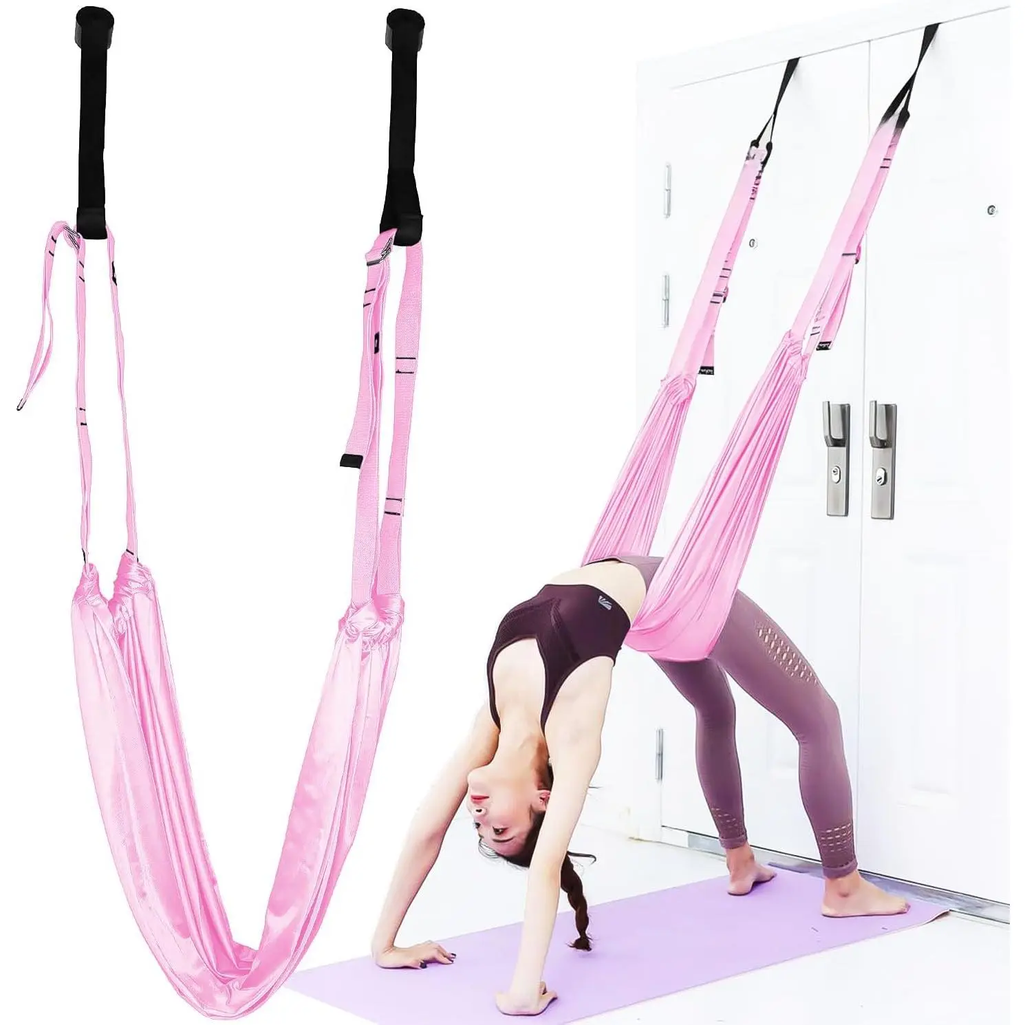Adjustable Fabric Strap Leg Stretcher with Door Mount, Waist Trainers, Carry Pouch - Yoga Gear for Ballet Dancers, Back Bend Upside-Down Exercises (New Model)