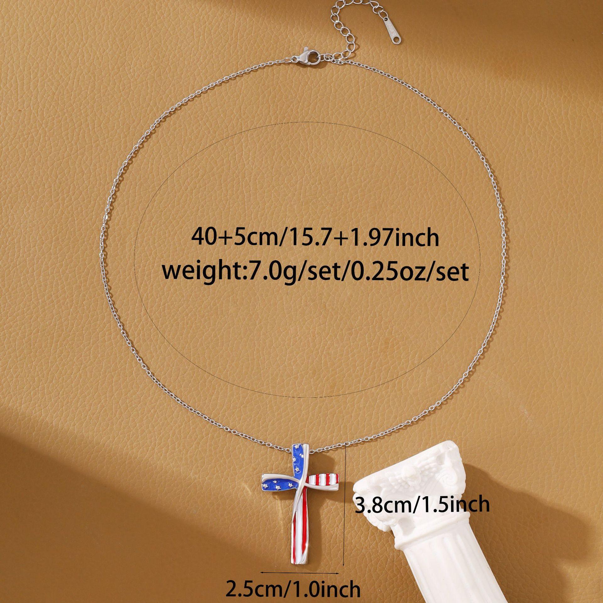 European and American American Flag Cross Pendant Necklace Unisex Accessories