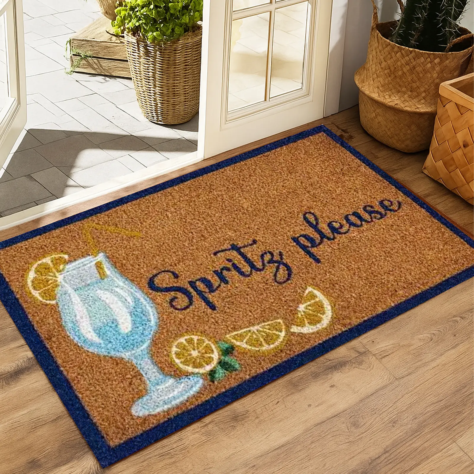 Spritz Please Doormat Funny Cocktail Welcome Mat Lemon Drink Entryway Rug Summer Porch Decor Indoor Outdoor Front Door Mat Non Slip Absorbent Floor Mat for Kitchen Patio Bar Party Home Decor Housewarming Gift