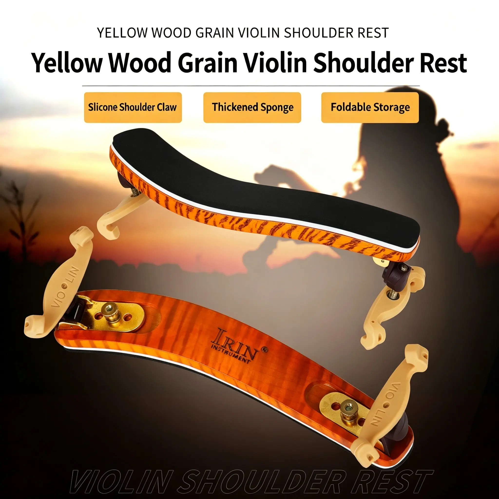 Irin Ay039 Full-Size Violin Shoulder Rest, Durable Painted Metal Legs, Ergonomic Comfort, Ideal for Beginners and Professionals