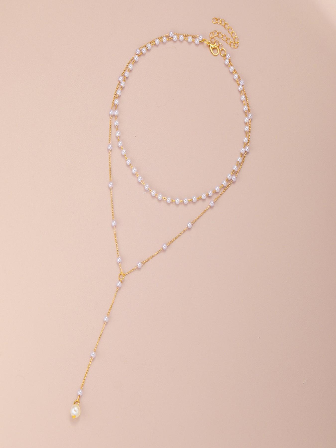 Women's Elegant Faux Pearl Decorated Layered Necklace, Boho Style Pendant Necklace for Party, Daily Decor, Daily Wear Necklace, Trendy All-match & Exquisite Jewelry for Birthday Gift