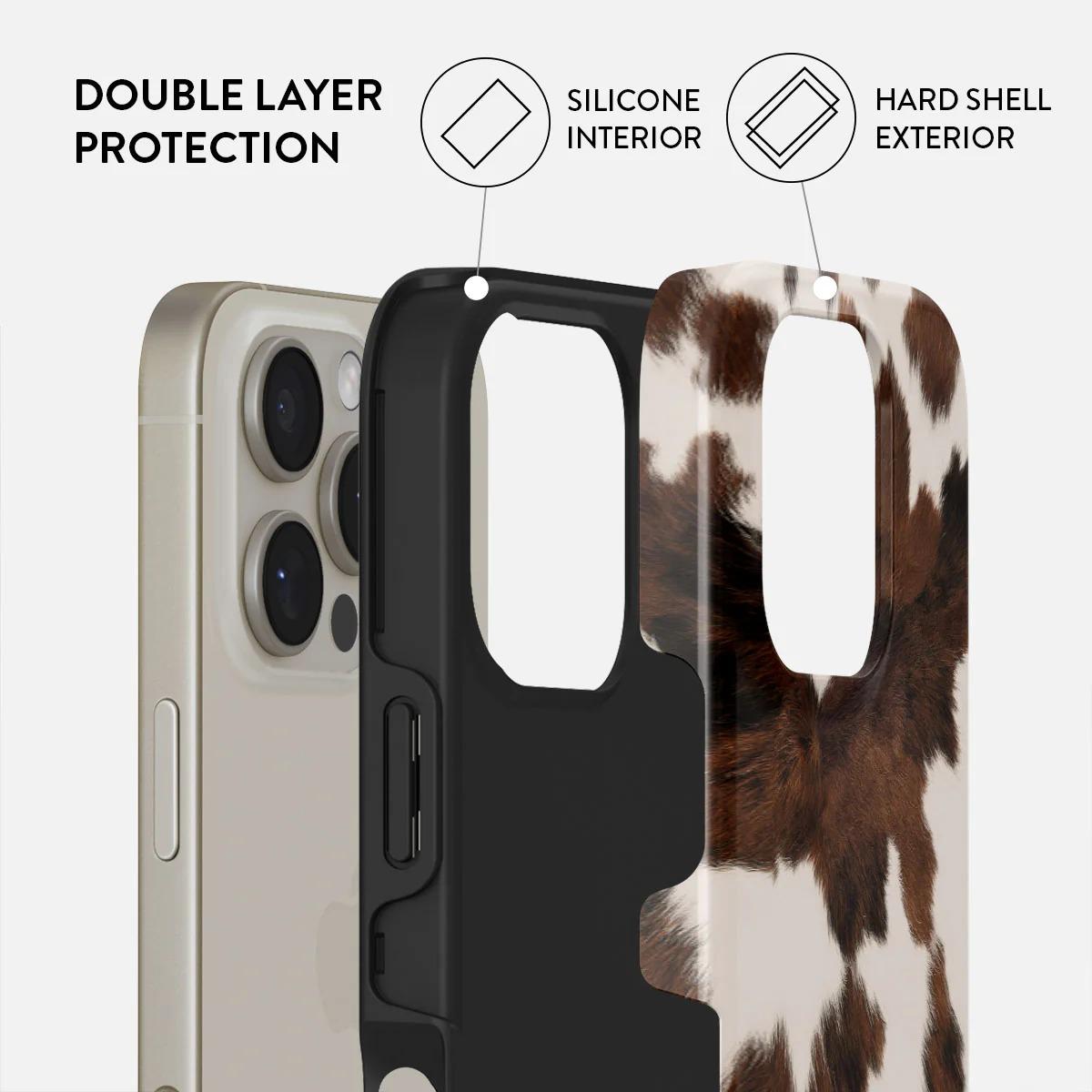 Brown & White Cowhide Phone Case -Western Cow Print iPhone17Pro max 16 .15,14,13,12  Case,Shockproof and anti-drop phone case, smart protective case