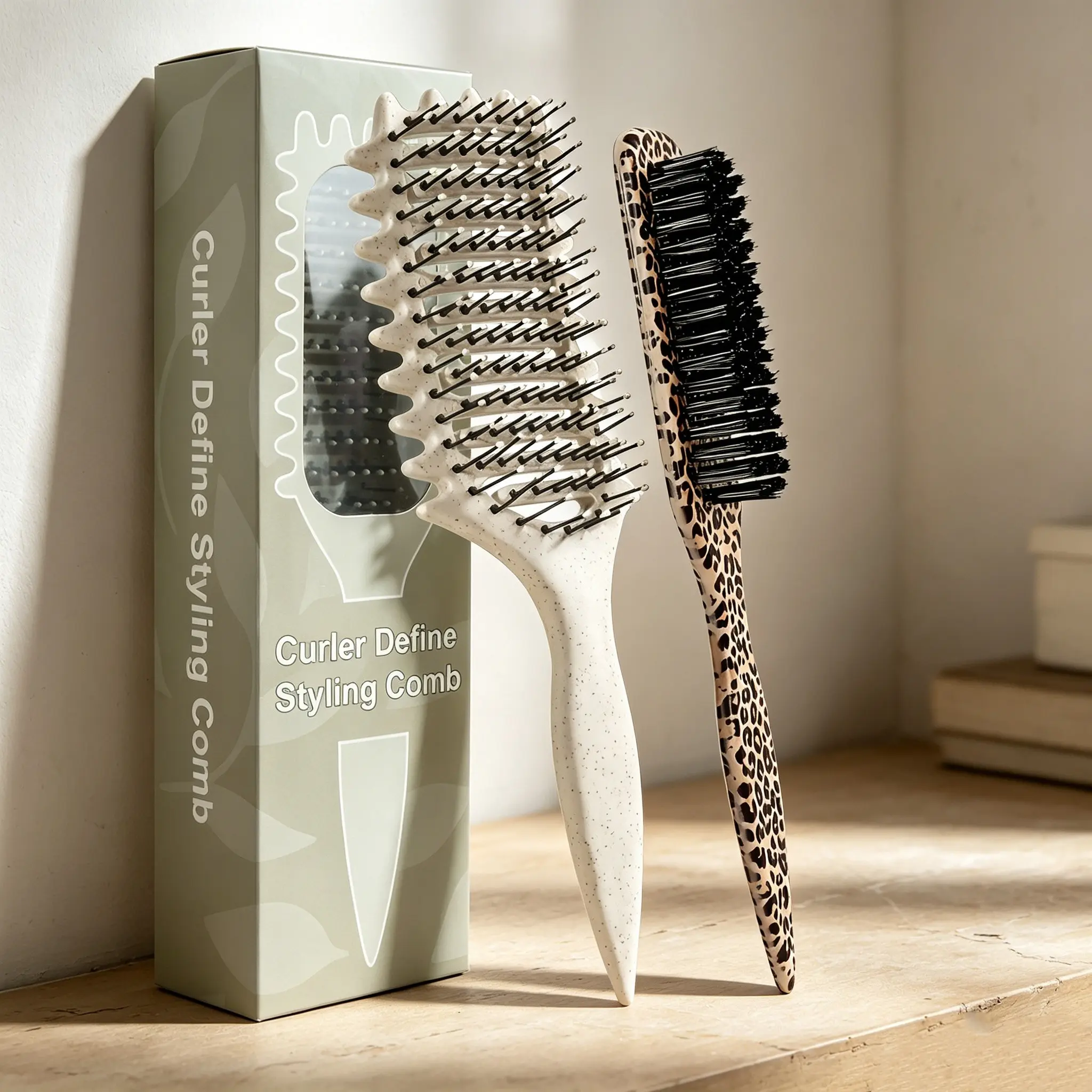 2-Piece Curly Defining Styling Comb Set Hollow Vent Detangling Brush Anti Frizz Wave Curl Shaping Hair Grooming Tools