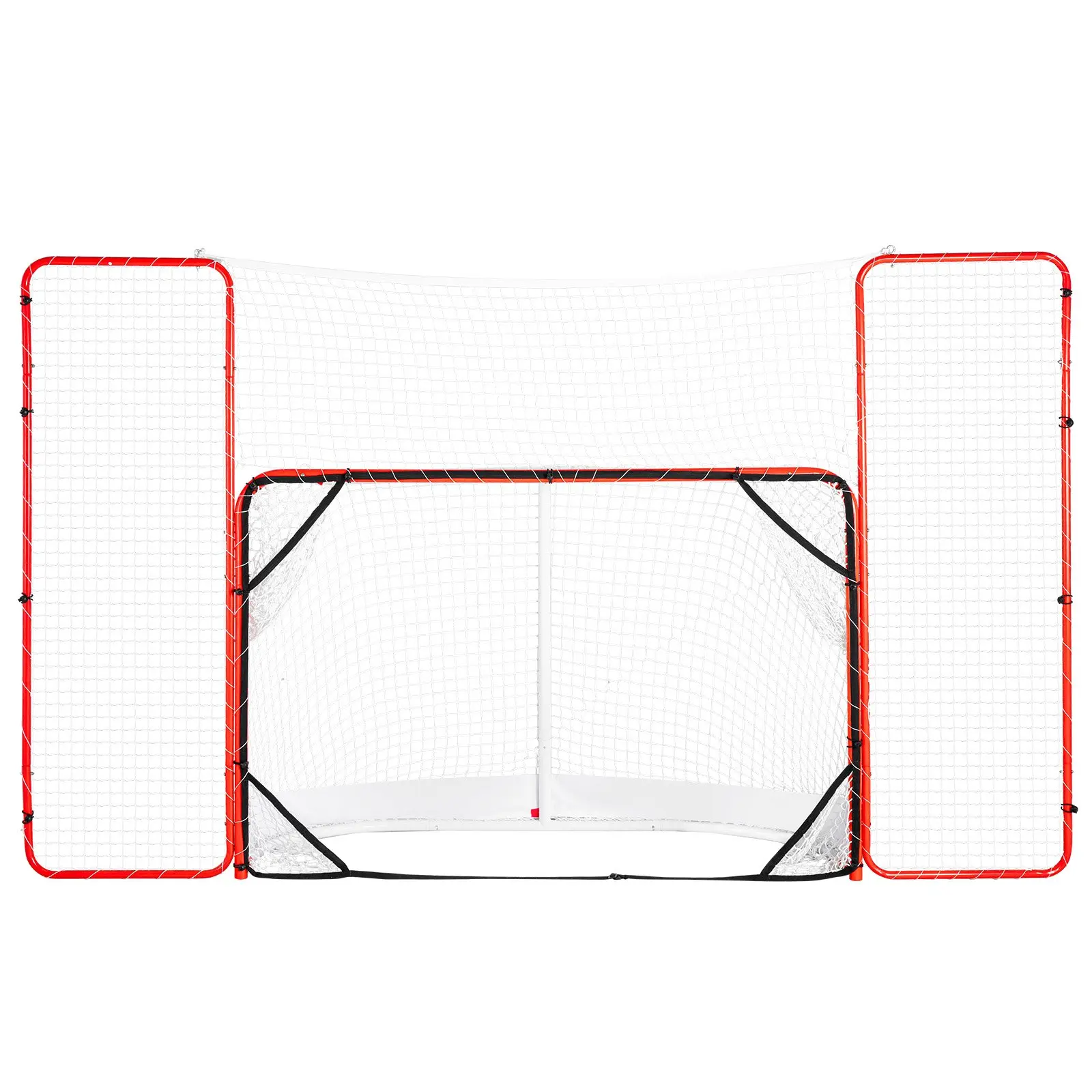 VEVOR Hockey Goal with Backstop and Targets, Street Steel Hockey Net, 72" Pro Hockey Training Goal Set, Portable Indoor Outdoor Hockey Goal with Net, Easy Assemble, White/Red