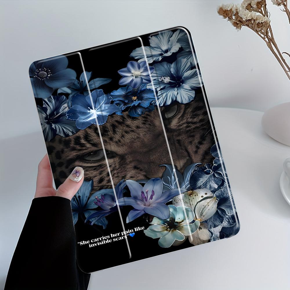 A Tri-Fold Protective Case with a Blue Cat Pattern And a Slot for a Pencil, Compatible with for Ipad Models 11/10/9/8/7/6/5, for Ipad Air 7/6/5/4/2/1, for Ipad Pro 2024/2020/7/6/5/4/3, for Ipad Mini 7/6, Mini 5/4